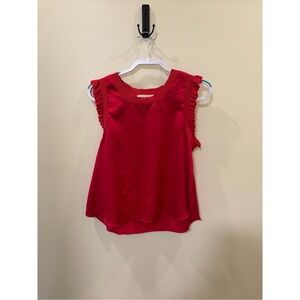 Pants Store Bright Red Ruffle-Sleeve Satin Shirt for Women